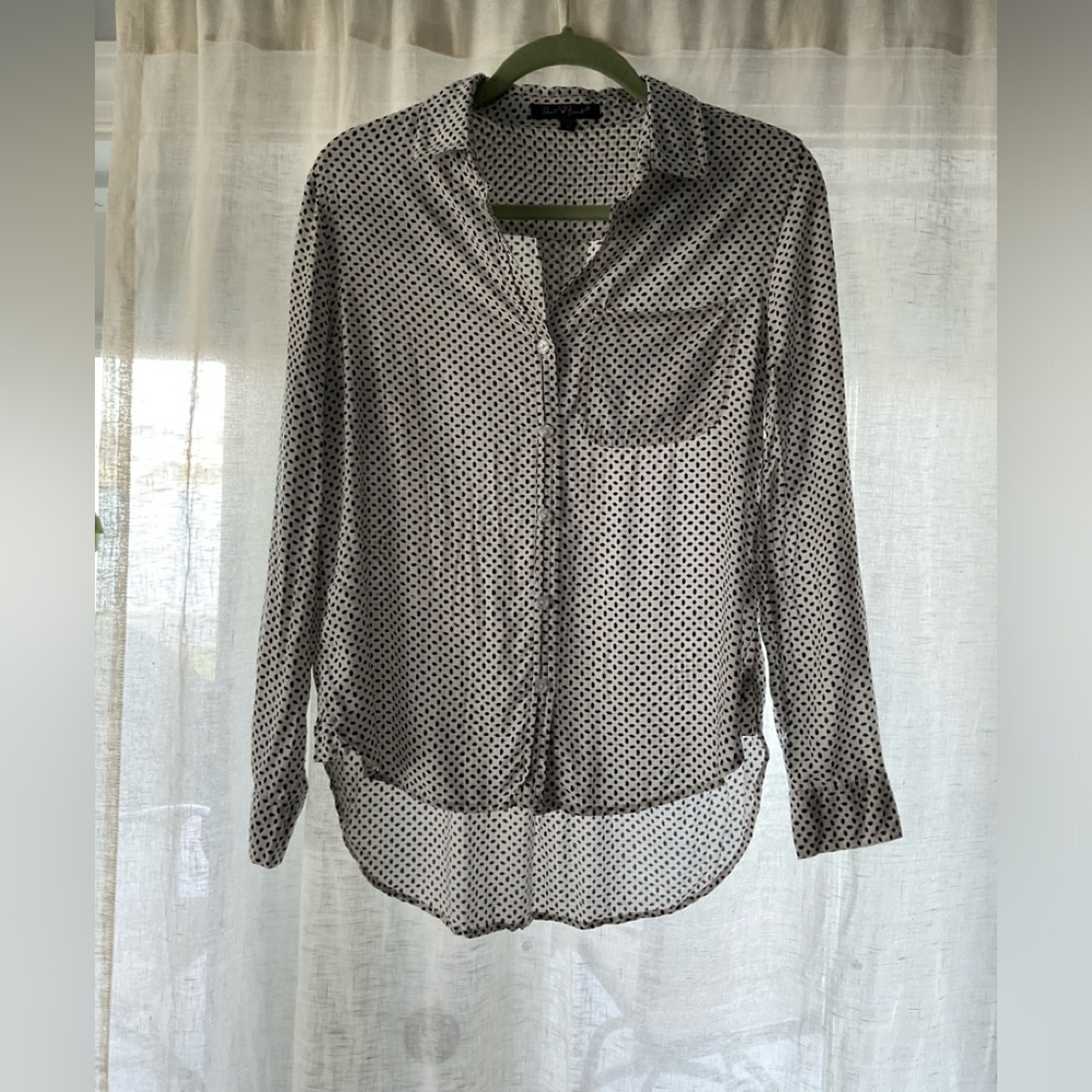 Velvet Heart Button-down Blouse, Size: XS, Black & White print